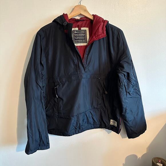 Abercrombie & Fitch Blue & Red Anorak kangaroo Pouch Pullover Jacket Size Small - Picture 6 of 10